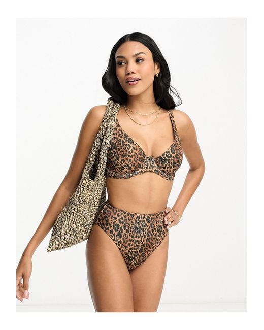 Fuller Bust Leopard Rib Plunge Bikini Top