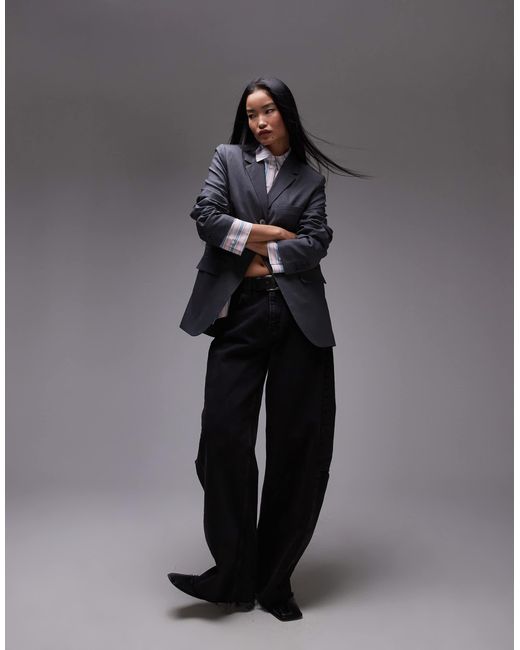 TOPSHOP Gray Single Button Tailored Blazer