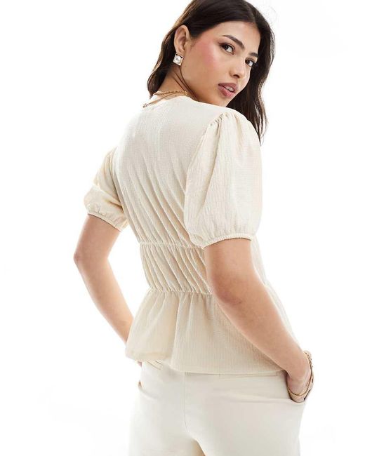 ASOS White Crinkle Textured Puffball Top With Tie