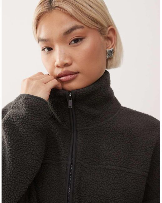 Noisy May Black Zip Thorugh Funnel Fleece