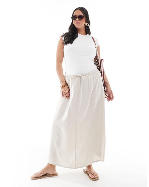 ONLY White Linen Mix High Waist Maxi Skirt