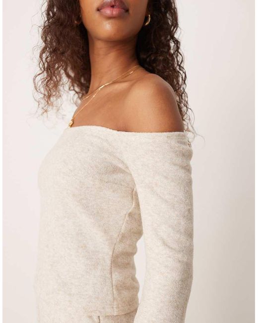 Top Con Escote Bardot De Canalé Cepillado De (Parte De Un Conjunto)-Neutro ASOS de color Natural