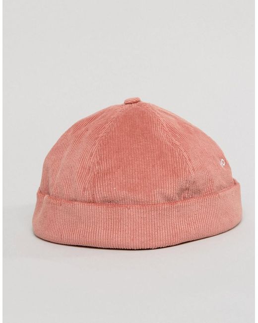 ASOS Cotton Docker Cap In Pink Cord 