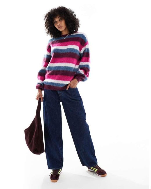 Santa Cruz Red Loose Fit Fluffy Knit Striped Jumper