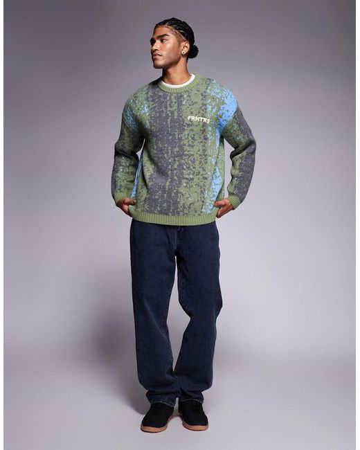 Pull décontracté en maille dégradée avec broderie frntrs ASOS pour homme en coloris Gray