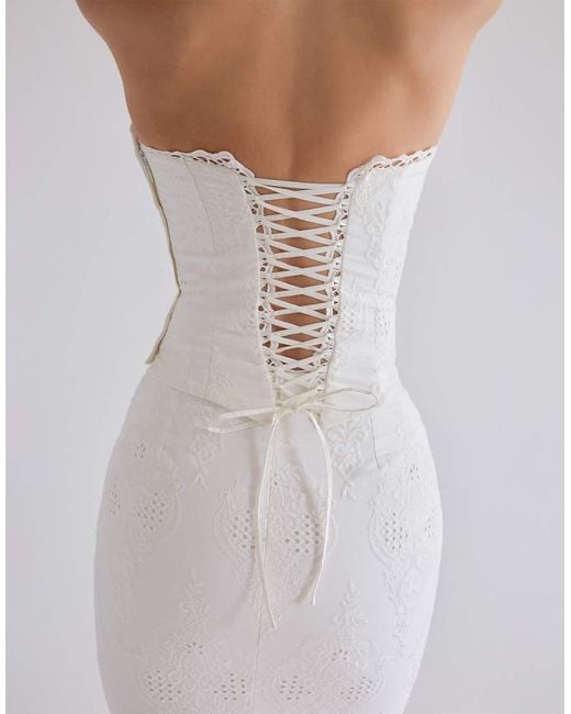 House Of Cb White Antonie Cotton Broderie Anglaise Midi Skirt