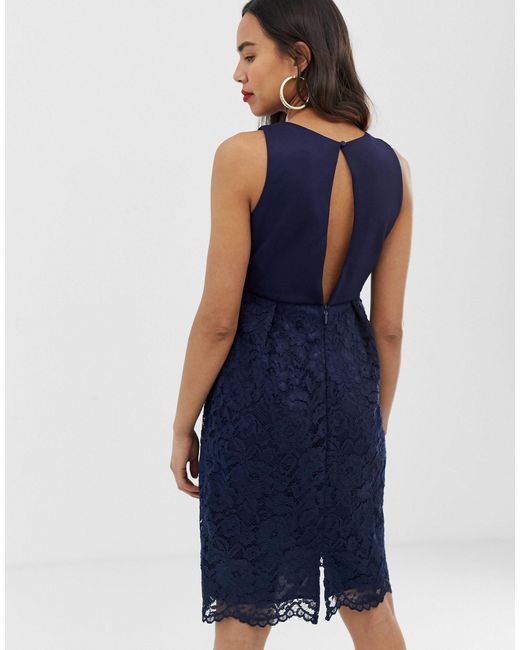 chi chi london plus high neck all over lace pencil dress in blush pink