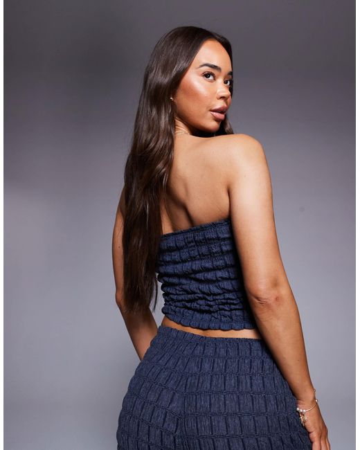 River Island Blue Textured Bandeau Top