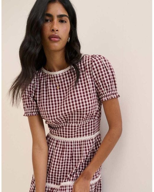 Nobody's Child Pink Gingham Lace Trim Dara Midi Dress