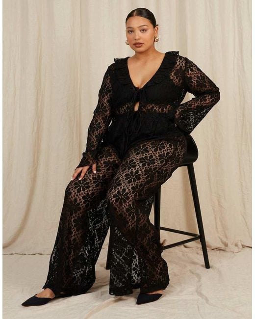 Going Somewhere Black Floral Crochet Trousers