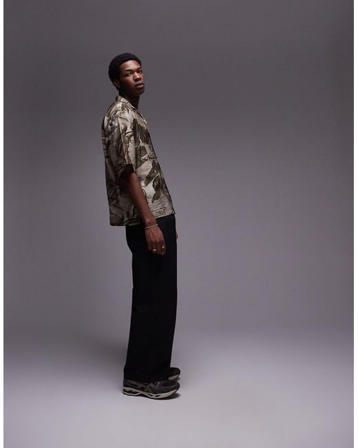 Chemise décontractée à manches courtes avec imprimé métal - marron Topman pour homme en coloris Gray