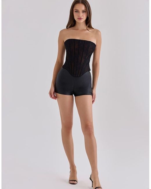 House Of Cb Black Naya Vegan Leather Mini Shorts