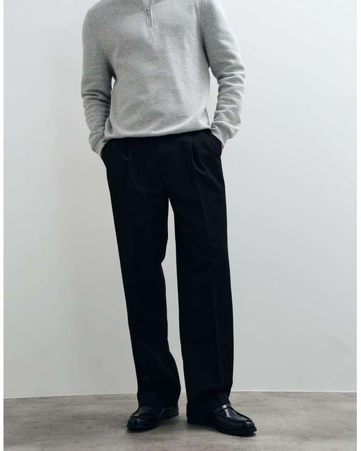 ASOS Gray Tailored Pleated Wide Leg Trousers for men