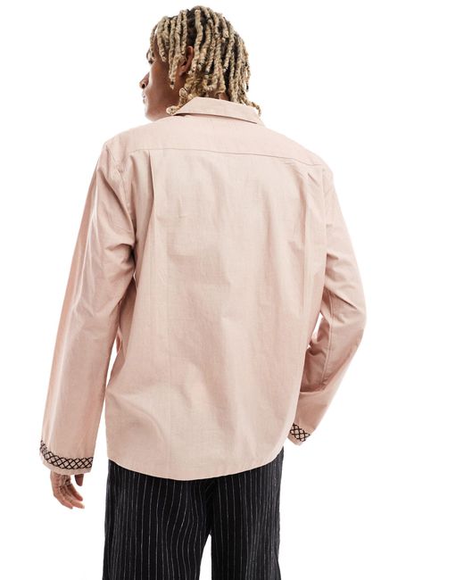 Chemise manches longues avec col à revers et broderies Reclaimed (vintage) pour homme en coloris Pink