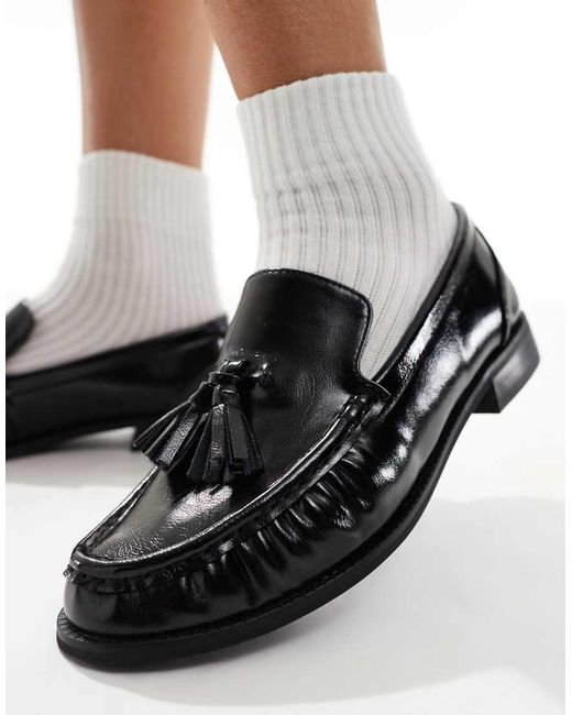 London Rebel Blue Sadie Ruched Detailing Tassel Loafers