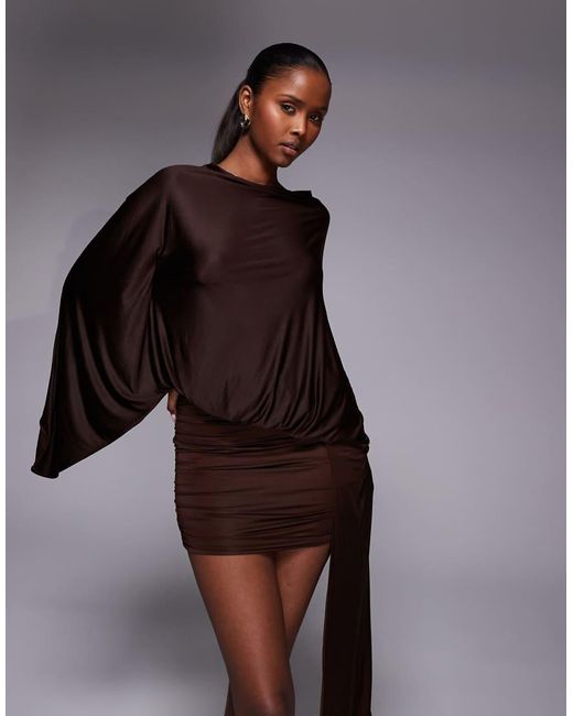 Oh Polly Brown Cape Top Drape Mini Dress