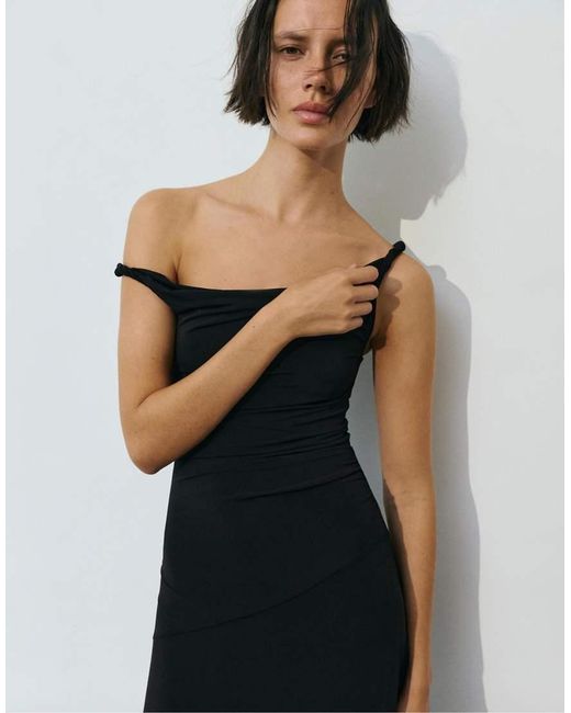 Pull&Bear Black Asymmetric Midi Dress