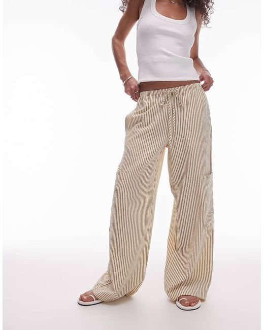 TOPSHOP Natural Textured Tie Waist Straight Leg Pants