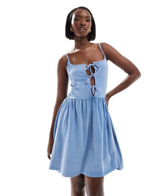 ASOS Blue Cami With Tie Front Bodice Full Skirt Mini Dress
