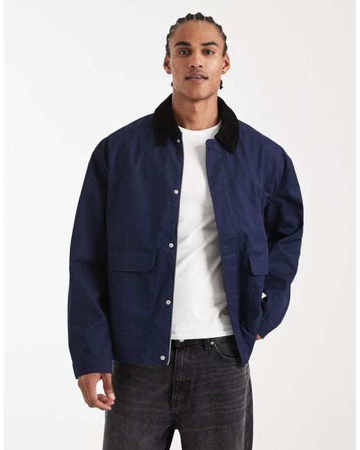 ASOS Blue Barn Jacket With Contrast Collar for men