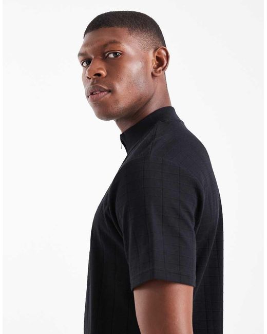 ASOS Blue T-shirt With Quarter Zip High Neck for men