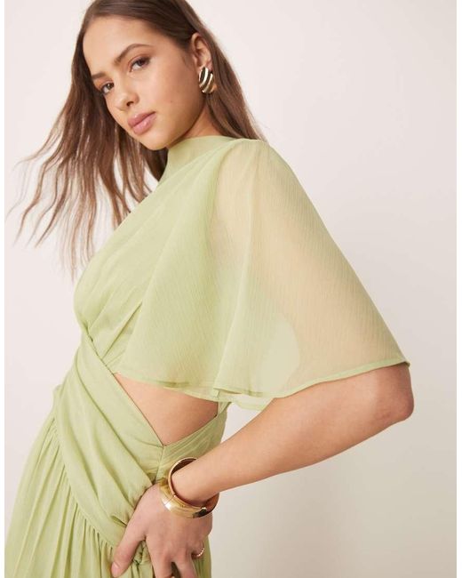 Vestido Midi Con Parte Delantera Cruzada, Abertura Y Diseño Desbocado De ASOS de color Green