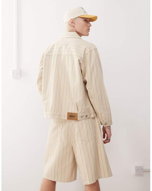 Giacca A Righe Con Zip di Obey in Natural da Uomo