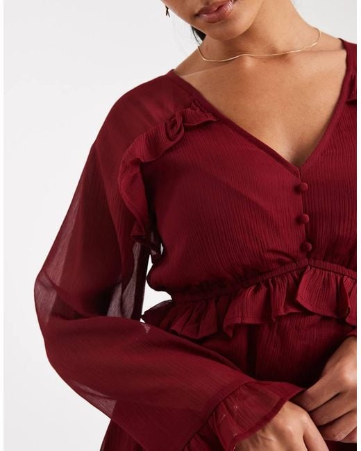 Wednesday's Girl Red Floaty V-Neck Mini Smock Dress