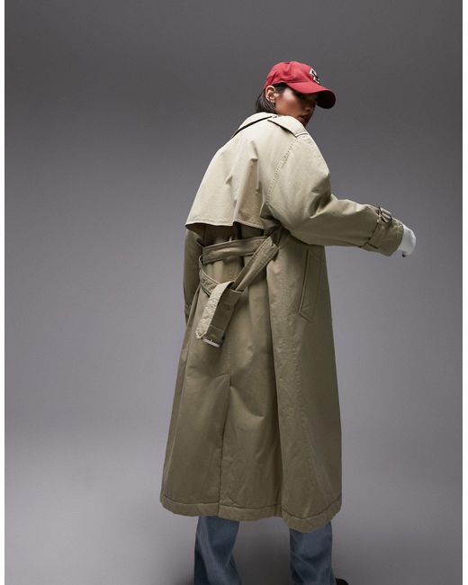 Trench-coat réversible long et rembourré - sauge TOPSHOP en coloris Gray