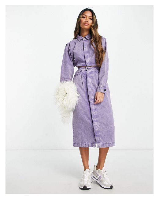 WÅVEN Purple Cut Out Detail Denim Midi Dress