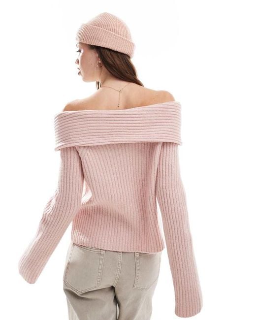 New Look Pink Ribbed Bardot Jumper