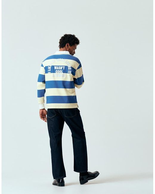 Pompeii UK Pompeii 100% Cotton Rugby Sweatshirt Yellow And Blue Stripe for men