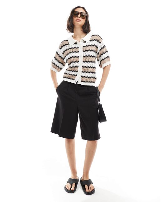 Brave Soul White – häkel-top mit zickzack-print und knopfleiste