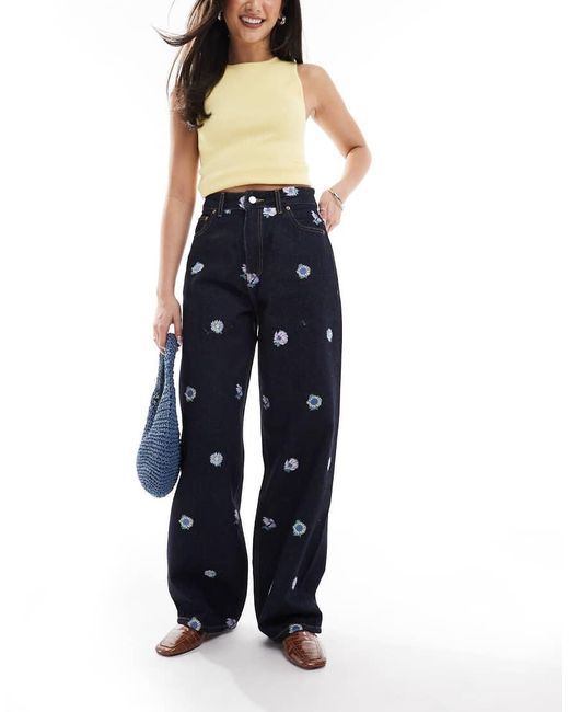 Vaqueros Boyfriend Holgados Con Bordado Floral Donna De -Azul Dr. Denim de color Blue