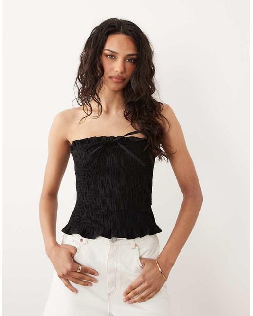 ASOS Black Shirred Tie Front Bandeau Top