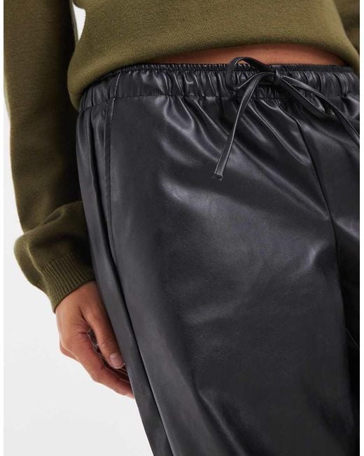 Vero Moda Green Tie Waist Wide Leg Faux Leather Trouser