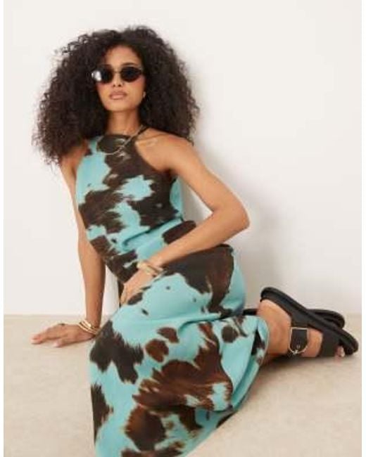 ASOS Multicolor Racer Neck Linen Look Maxi Dress
