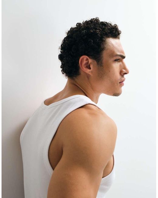 Only & Sons White Ribbed Tank Top for men