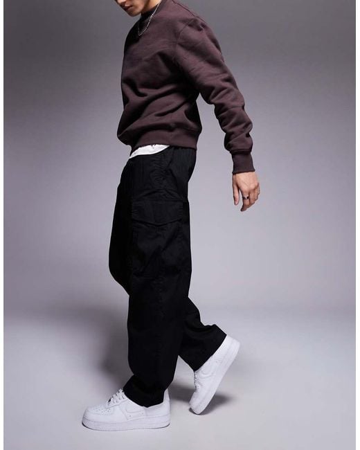 ADPT Black Tapered Balloon Fit Cargo for men