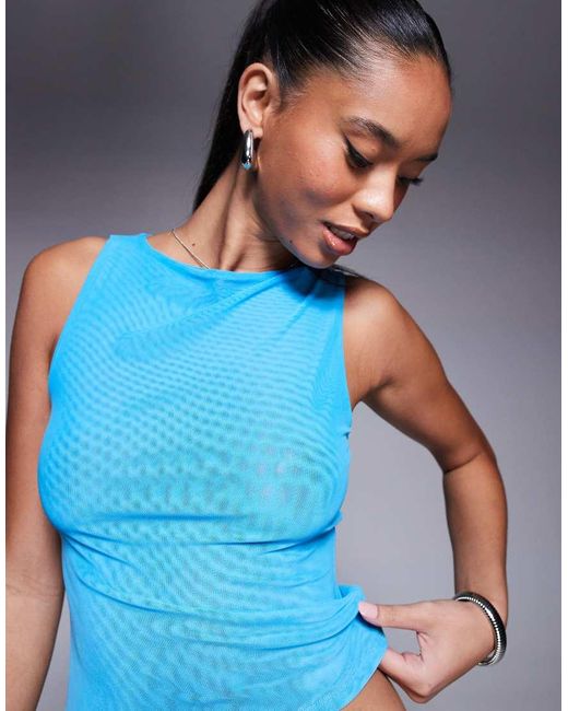 ASOS Gelaagde Mesh Top Met Boothals in het Blue