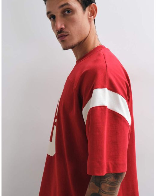 ASOS Red Heavyweight Boxy Oversized T-shirt With 10 Graphic And Panels for men