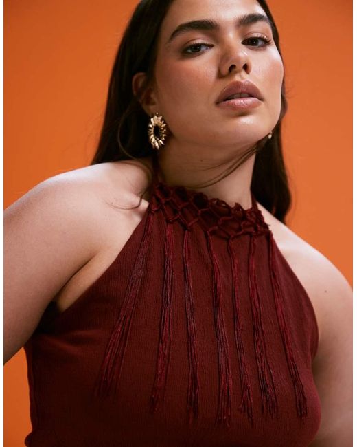 ASOS Orange Asos Design Curve Co-ord Fringed Halter Neck Top