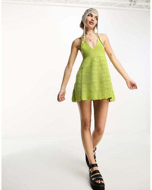 Collusion Green Crochet Mini Beach Dress