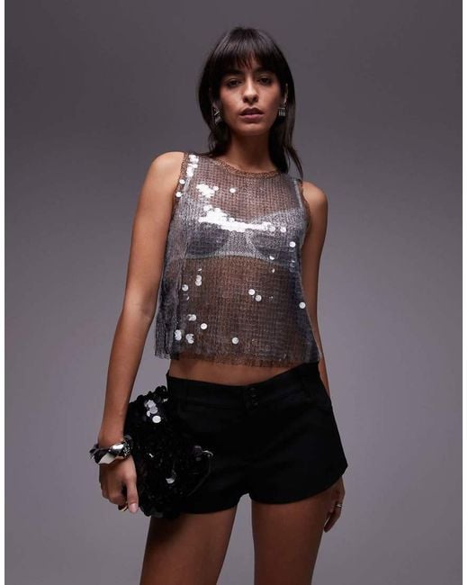 Mango Metallic Sequin Mesh Sleeveless Top