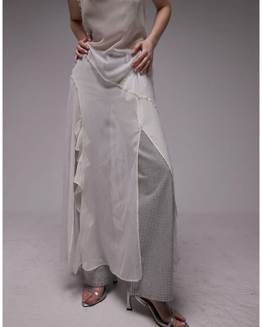 Robe longue transparente à volants - ivoire TOPSHOP en coloris Gray