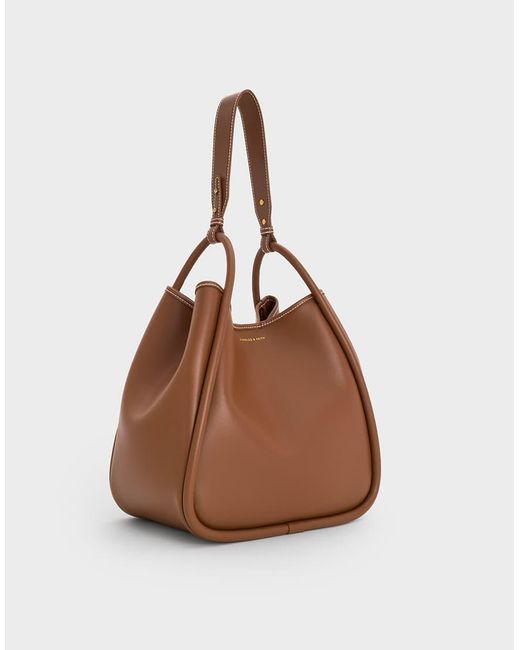Charles & Keith Brown Lyla Tubular Slouchy Tote Bag