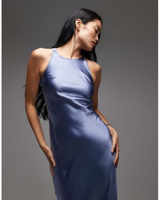 & Other Stories Blue Bias Cut Satin Midi Dress