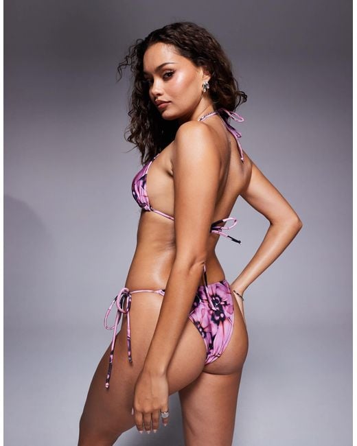 Candypants Gray Abstract Print Triangle Bikini Top