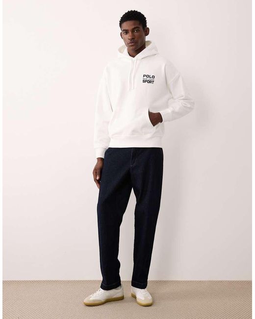 Polo Ralph Lauren White Sport Relaxed Fit Back Print Hoodie for men
