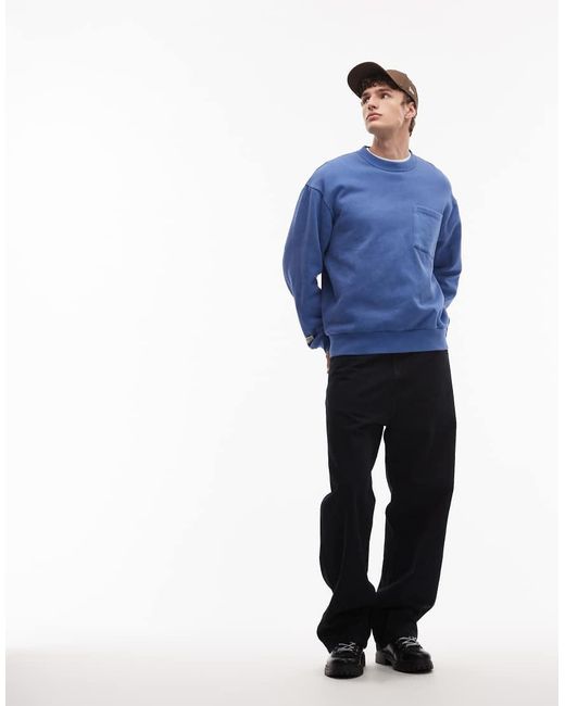 ASOS Blue Relaxed Washed Sweatshirt for men